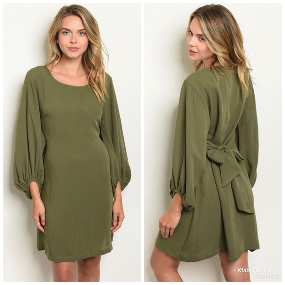 ❤️LAST! Olive Puff Sleeve Back Tie Tunic Dress! - Picture 4 of 5